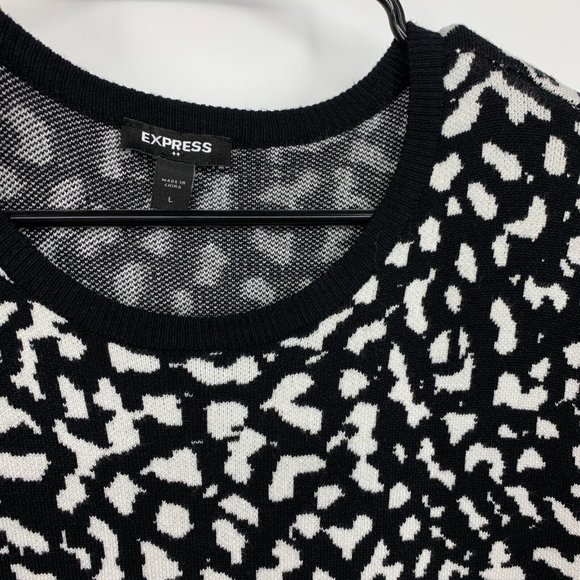 Express Dress Black White Animal Print Stretch Bodycon Midi - Picture 3 of 9